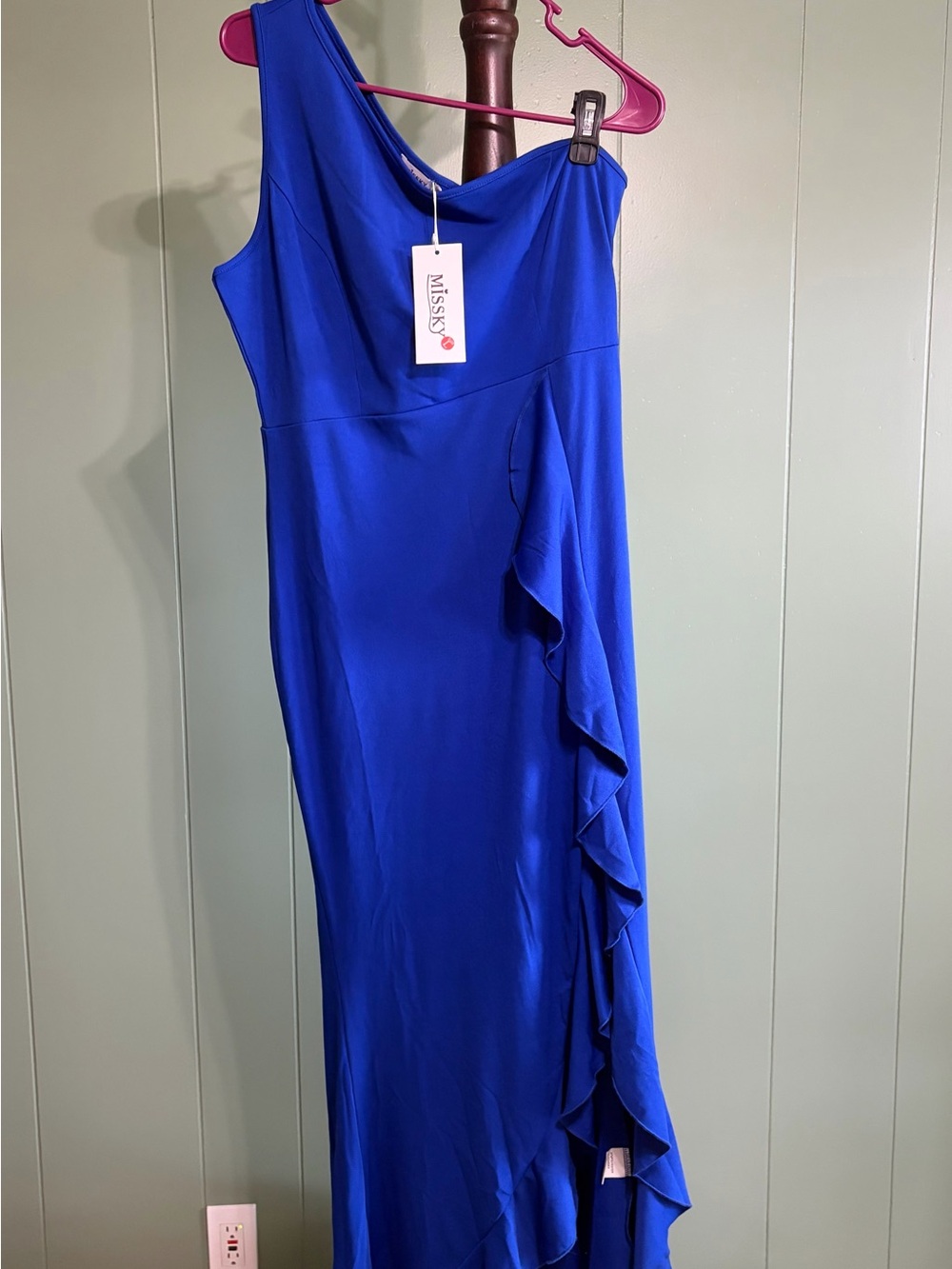 One-Shoulder Royal Blue Ruffle Evening Dress